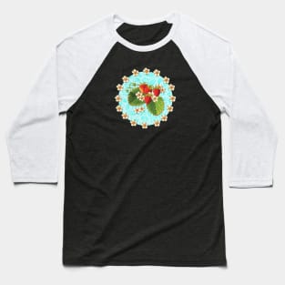 Retro Strawberries on Aqua Baseball T-Shirt